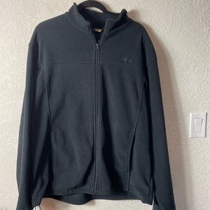 Cabelas Mens Jacket Fleece Black Embroidered Logo Full Zip Sz L